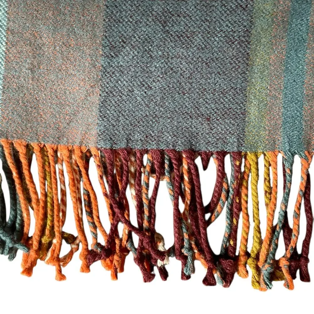 NEW Southern Living Fleecy Plaid Throw Blanket Fringed Cabincore Southwest Fall